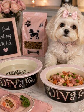HTF Vintage ALCO Diva Swirls Dog Bowls Set of 2 | Pink Black Y2K